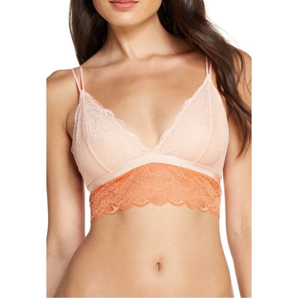 Madewell Liana Longline Lace Bralette MW127N two tone coral orange